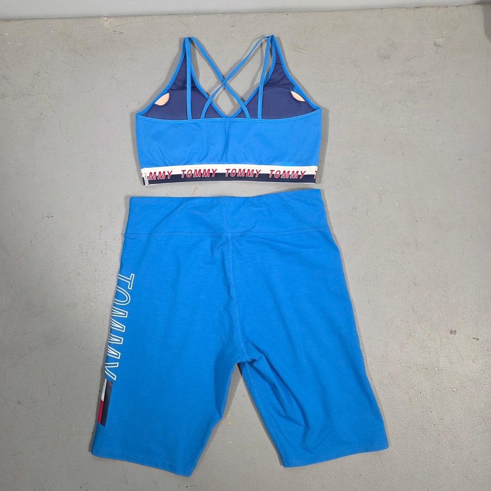 Tommy Hilfiger Sport Blue Logo Biker Shorts and Sports Bra Set Womens Large - Picture 3 of 8
